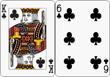 Współczesne karty ze standardowej talii: król i szóstka trefl.